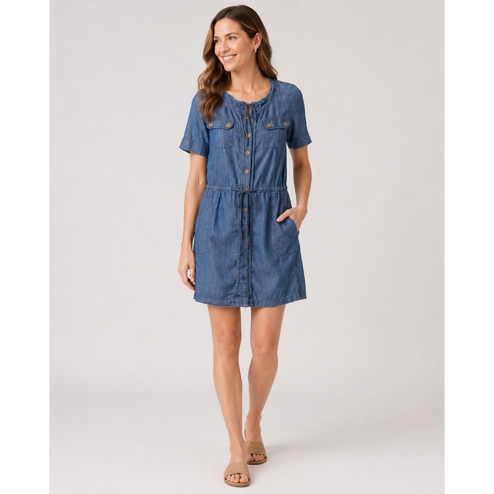 Madewell Jumper Dress Womens Medium Blue Jean Button Front Pockets Drawstring